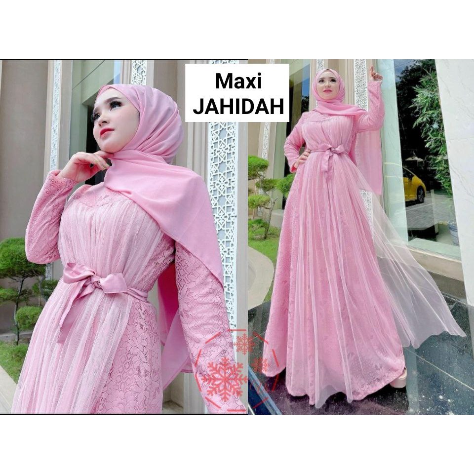 MX JAHIDAH FASHION WANITA TERLARIS / PAKAIAN MUSLIM KOMBINASI TILE / GAMIS PESTA