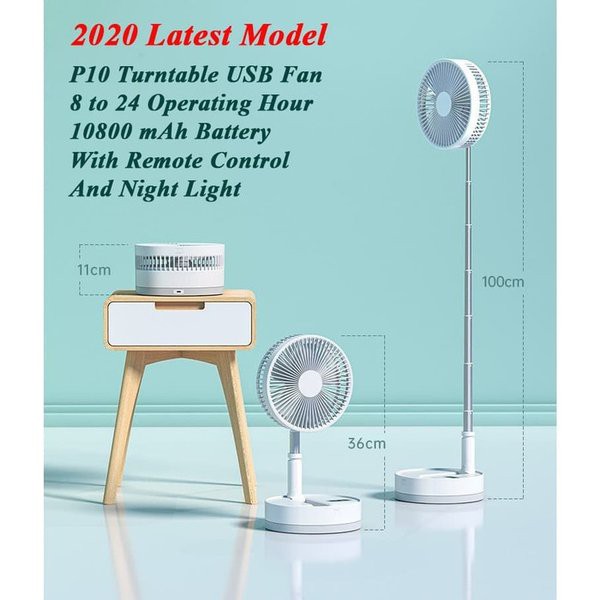 P10 Kipas Angin Lipat Fan Portable Remote Control Auto Swing 90 degree