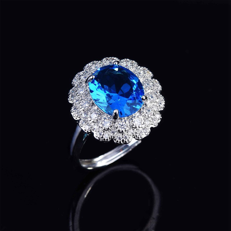 Fancyqube Cincin Silver 925 Hias Batu Zircon Oval Warna Pink / Kuning / Biru Untuk Wanita