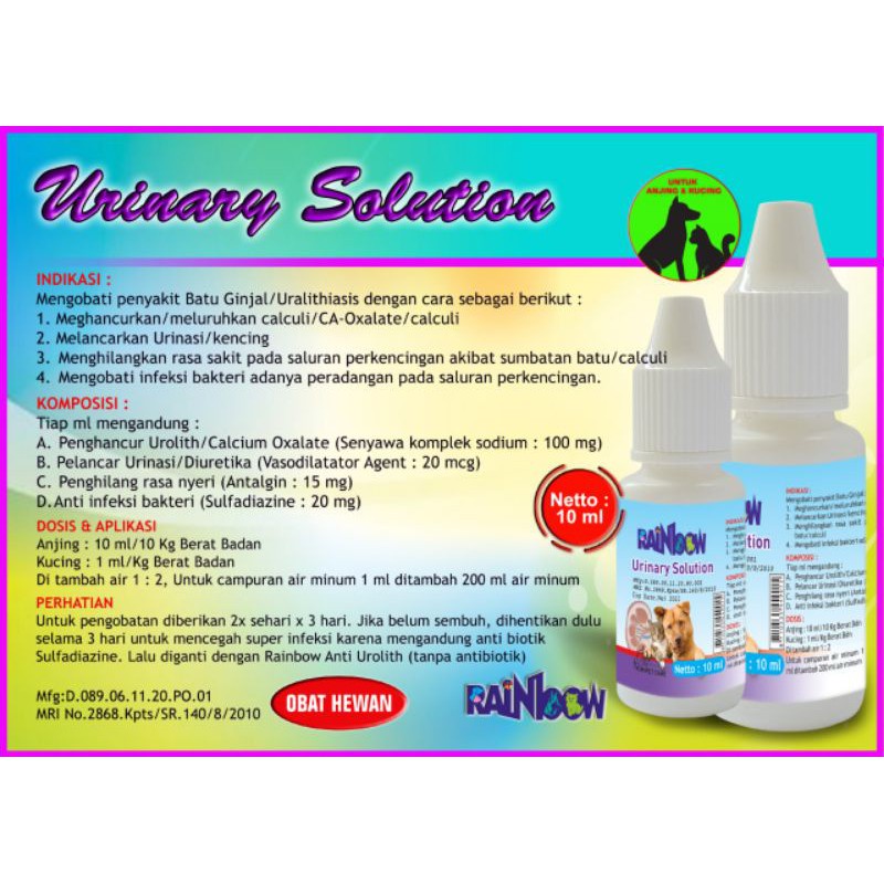 Rainbow Urinary Solution 10 ml (mengobati batu ginjal pada kucing dan anjing)