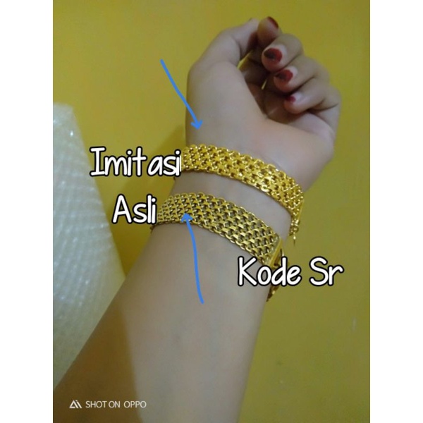 gelang dobel nori lebar,, Lapis emas 24k murni