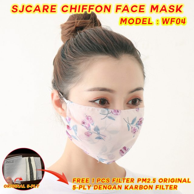 Chiffon Fashion Face Mask Breathable Masker Kain BONUS FILTER PM2.5 - WF04