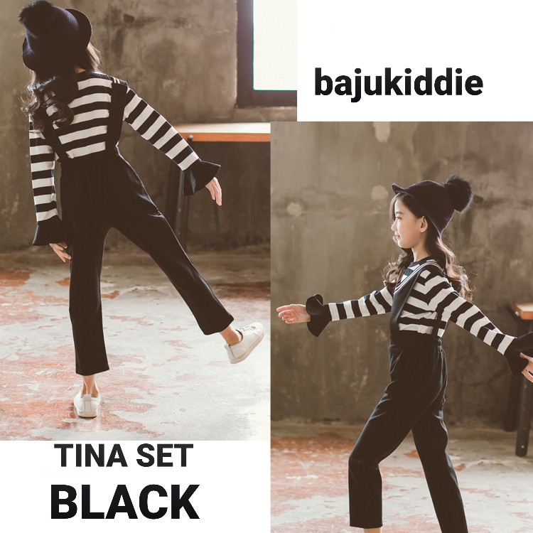 TINA SET BLACK / BAJU SETELAN ANAK KOREA IMPOR / OVERALL ANAK / SET CELANA PANJANG ANAK PEREMPUAN