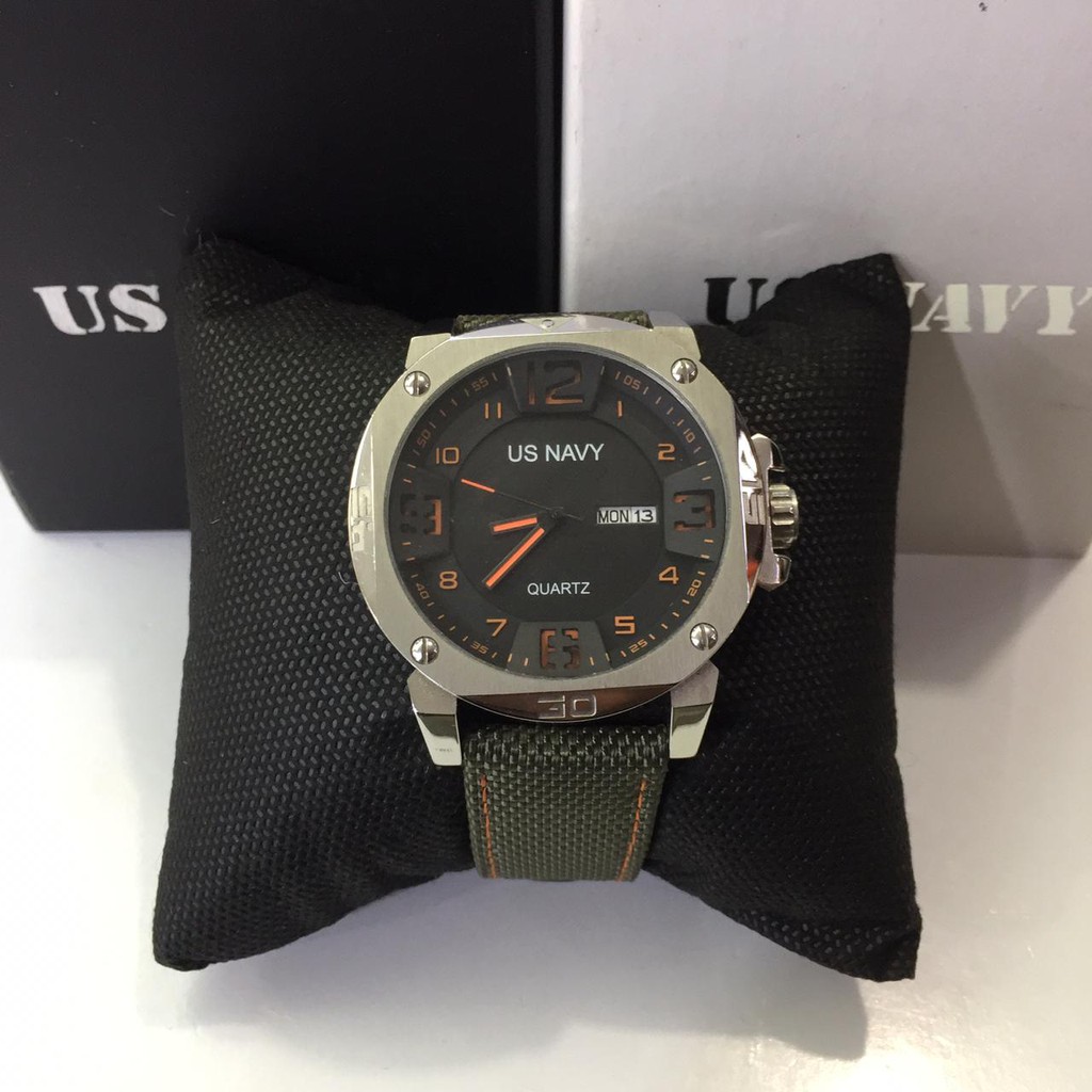 JAM TANGAN PRIA US NAVY 63526 GREEN SILVER ORIGINAL
