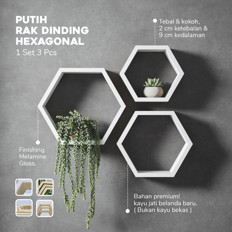 RAK HEXAGONAL SEGI ENAM KAYU
