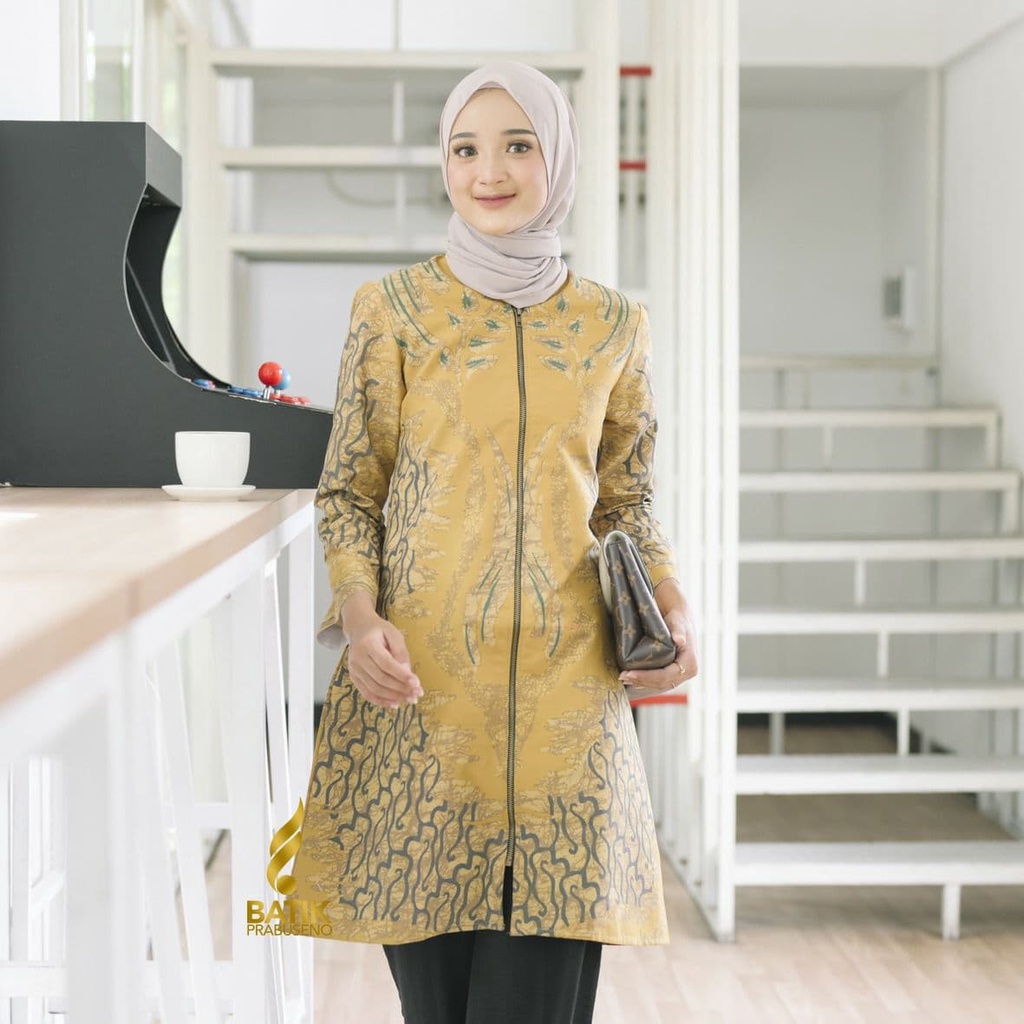 LARASATI MOTIF Batik Wanita Prabuseno Original Premium Tunik Lengan Panjang Printing Full Furing Ata