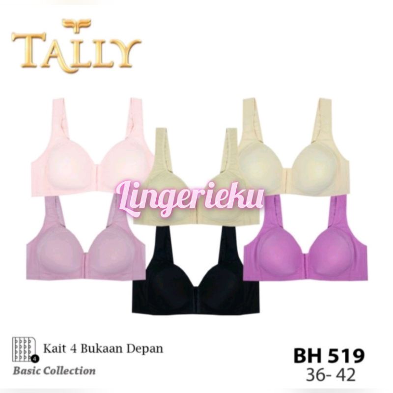 Tally 519 BH Bra Wanita Bukaan Depan Kait 3 Tanpa Kawat Motif Polos