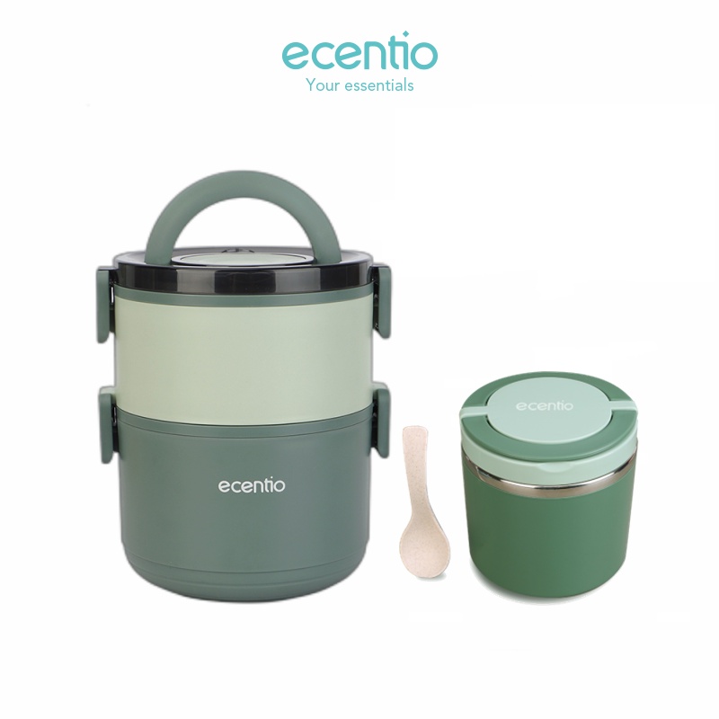 Tempat Makan ecentio lunch box set rantang susun2 stainless steel 304 dengan cangkir sup tempat beka