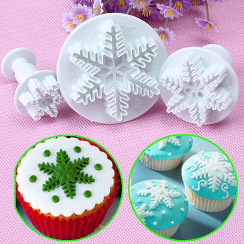 (Theredsunrisesiwy.Id) 3pcs / Set Cetakan Fondant Bentuk Snowflake Untuk Dekorasi Kue Natal