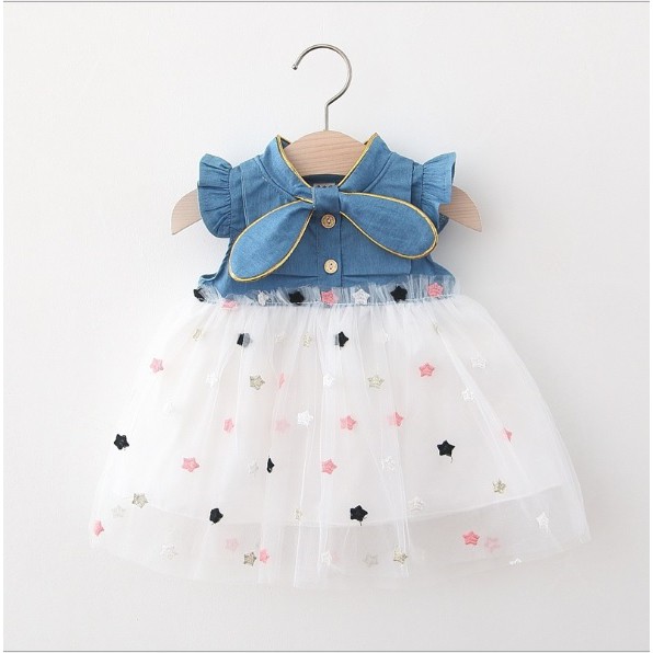 Dress bayi /baju dress anak /pakaian bayi anak  tanpa lenganmotif bintang jeans kualitas premium