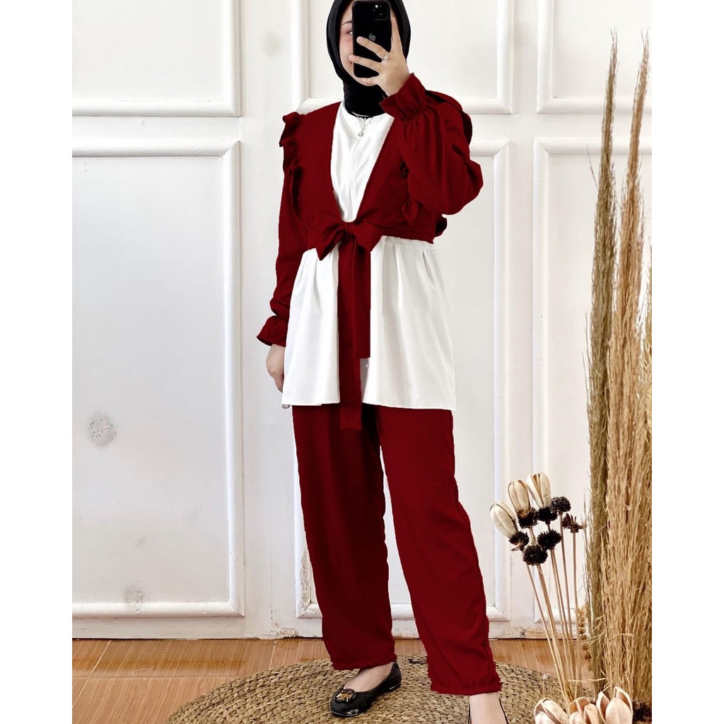10W - YESA SET BAHAN FULL MOSCREPE OUTER TALI PITA DEPAN HIDUP / INNER WANITA / CELANA PINGGANG KARE