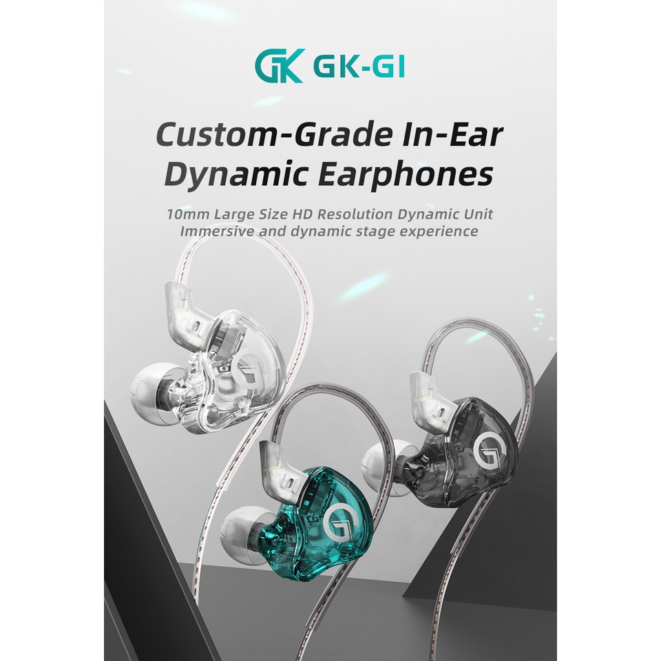 GK G1 Wired Headset In Ear Noice Cancelling Sport Game Earphone Detachable Cable Monitor Earplugs Headphone With Microphone