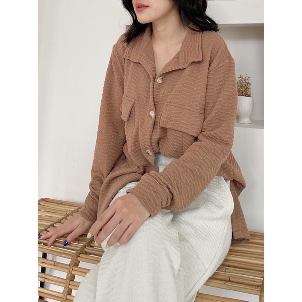 Kemeja Wanita Flanel Monalisa Crop Kekinian Motif Casual A4Y9 Linen Termurah Original Cewek Hits Kot