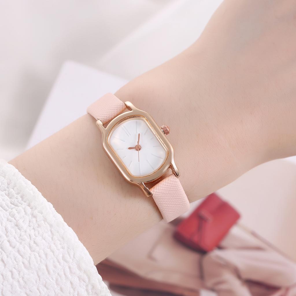 BAJ Jam Tangan Quartz Strap Rubber PU Analog Casual Gaya Retro Wanita Persegi Watch Korean Fashion Balok RM048