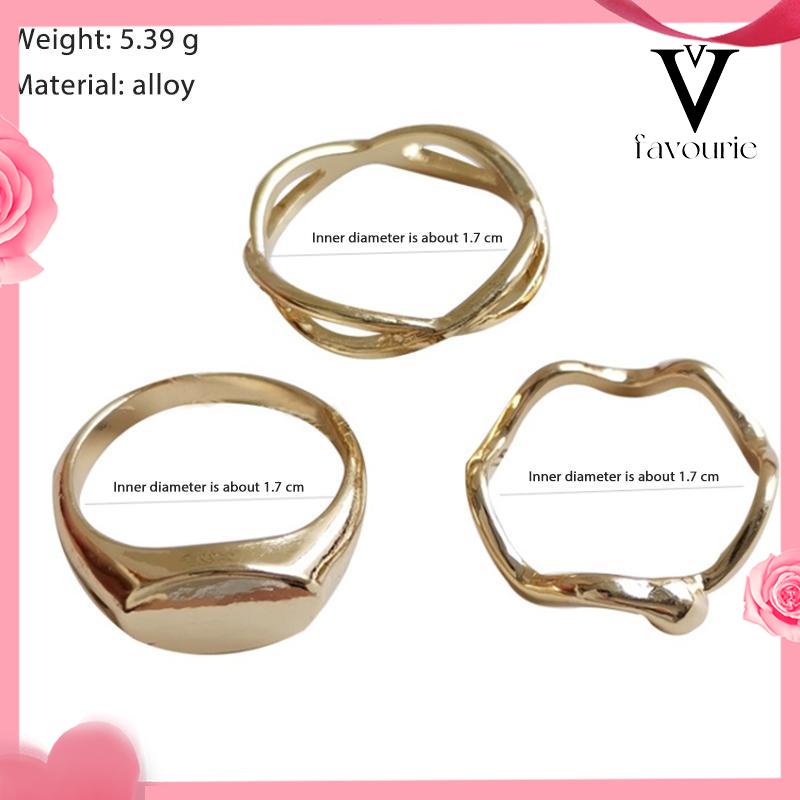 [COD]3 PCS Sederhana Tidak Teratur Cincin Wanita Desain Geometris Street Shooting Fashion Rings-FA