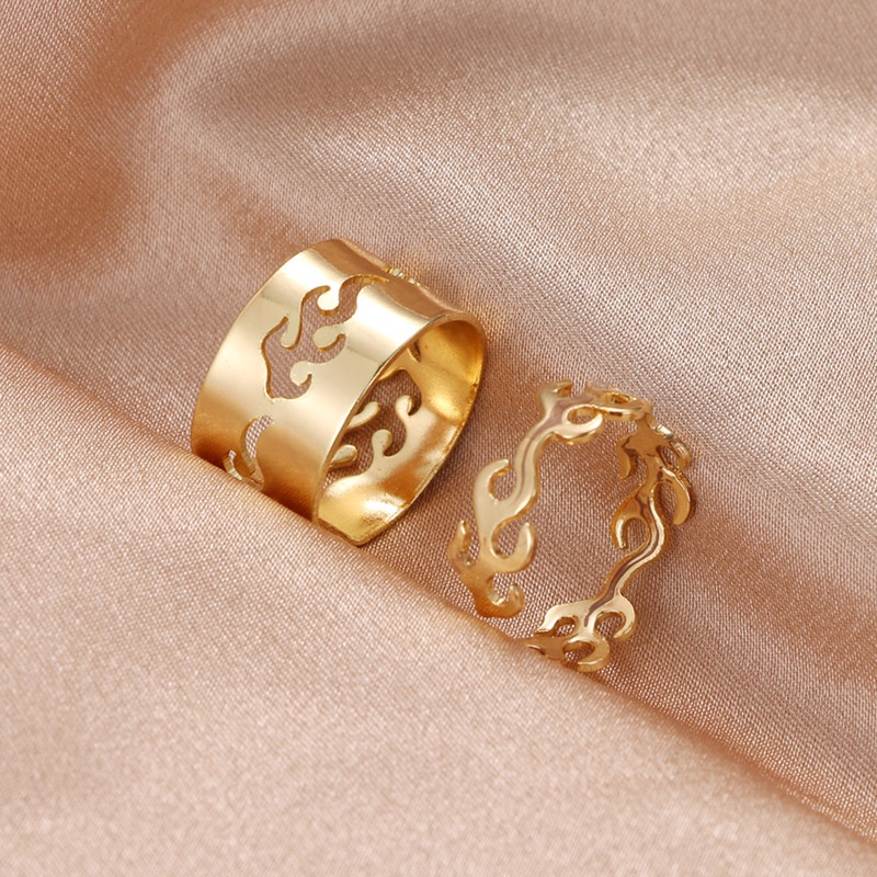 [2 Pcs Set Korean Fashion Retro Flame Open Rings For Women] [ Elegant Ladies Smooth Fine Thin Finger Ring] [Lovely Jewelry Gifts For Girl Friends]