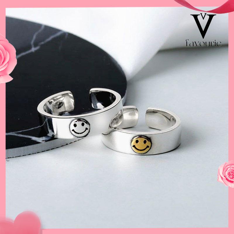 [COD]Fashion kepribadian retro smiley cincin rantai cincin terbuka perempuan-FA