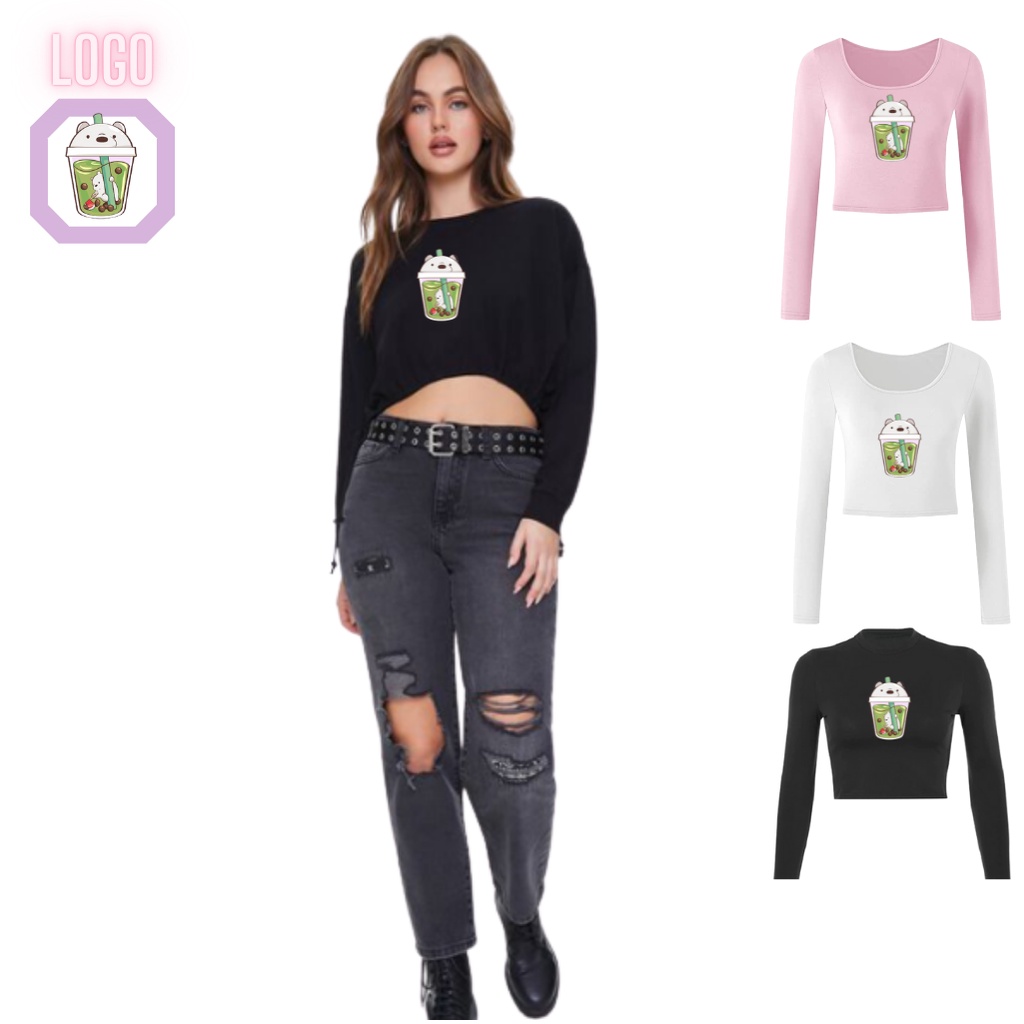 Choice Ali - Crop Lengan Panjang Kaos Oblong Crop Tee Boba