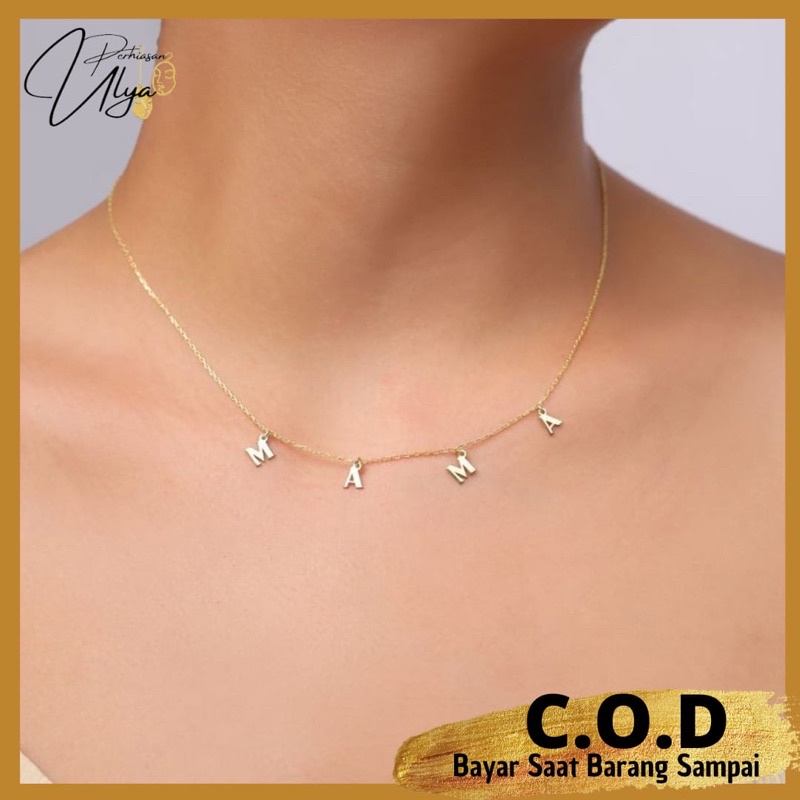 NECKLACE KALUNG HURUF NAMA TITANIUM LAPIS EMAS ANTI KARAT CUSTOM AKSESORIS WANITA GOLD ASLI