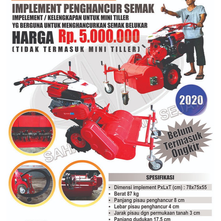 Alat Mesin Pembabat Penghancur Pemangkas Jerami Semak Belukar Mini Tiller SAAM