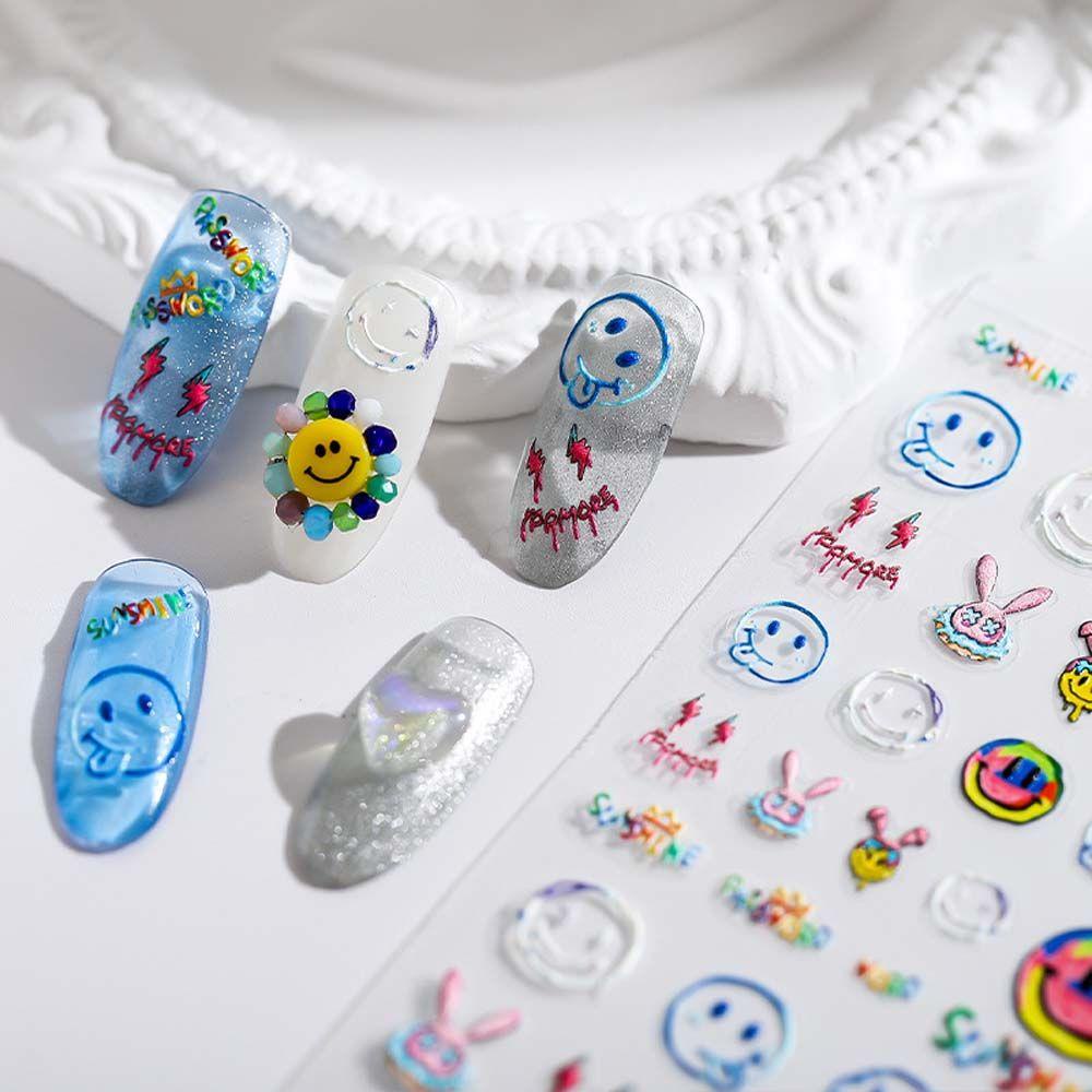 Agustina Kartun Stiker Kuku Wanita Relief Bunga Peri Avengers Perekat Diri Nail Art Dekorasi