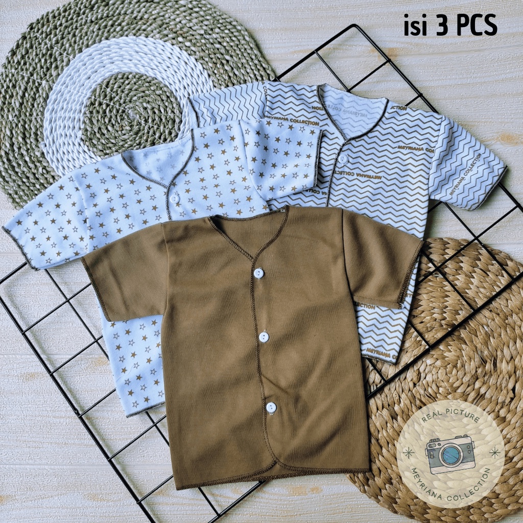 3 PCS Baju Bayi Baru Lahir Lengan Pendek Seri Coklat Meyriana Collection