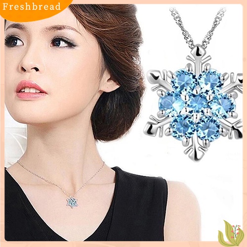 ? Fresh ? Kalung Lapis Silver Liontin Snowflake Hias Berlian Imitasi Berkilau untuk Wanita