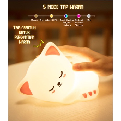 Lampu Tidur Silikon Sensor Sentuh Kucing Night Light Silicone Cat Lamp