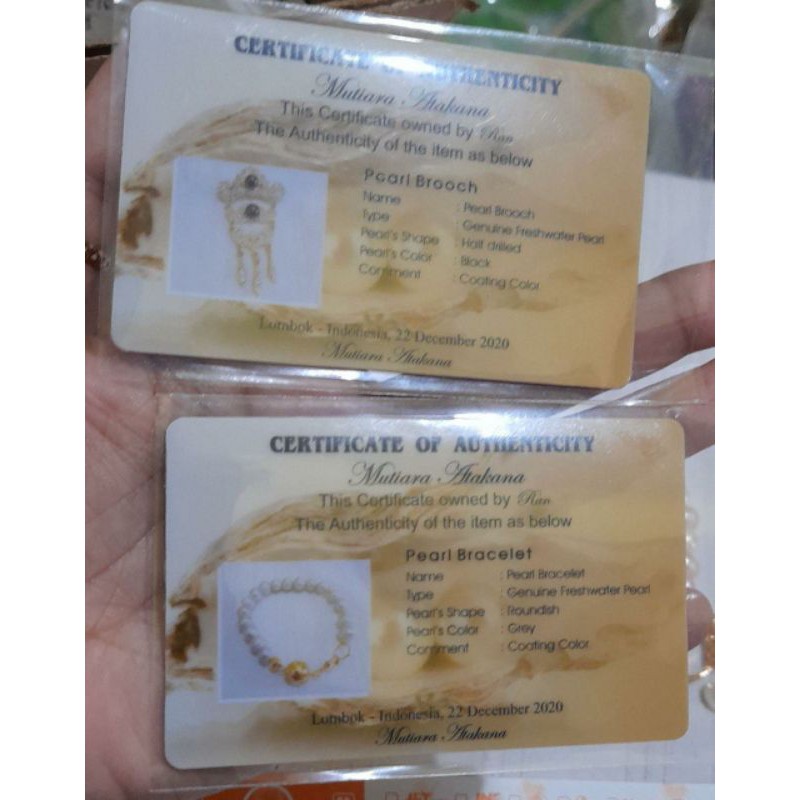 Sertifikat Keaslian Mutiara// Sertifikat// Mutiara Laut// Mutiara Tawar