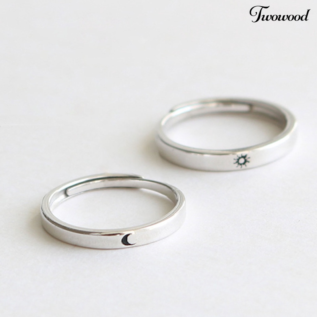 Twowood Couple Ring Moon Sun Korean Style Jewelry Temperament Bright Luster Finger Ring for Valentines Day