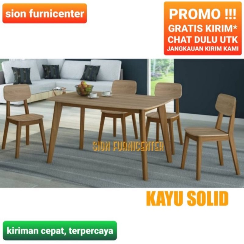 meja makan minimalis set 4 kursi / meja makan kayu solid / meja makan kayu / meja makan minimalis / meja makan informa / meja makan ikea / mejamakan / kayusolid / meja makan set plus 4 kursi / dining table set / meja makan kayu minimalis / mejamakanset