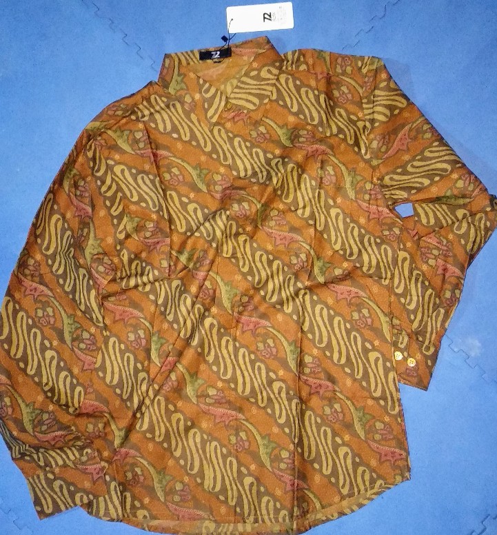 Kemeja Batik Pria Lengan Panjang Premium Parang Warna Orange Coklat 729532 Cap 72
