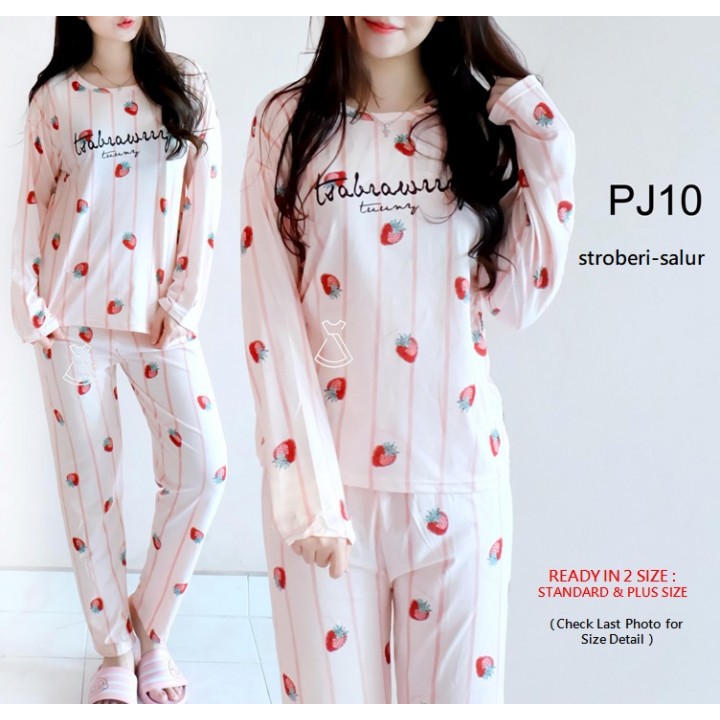 PJ10 - PIYAMA SETELAN TIDUR CELANA PANJANG BASIC KAOS STRETCH ADEM