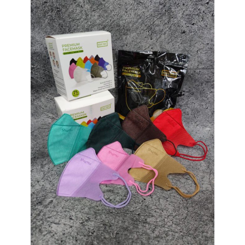 READY STOK MASKER DUCKBILL MERK SHUMU 1 BOX ISI 25 LBR. SHUMU DUCKBILL EMBOSS WARNA WARNI