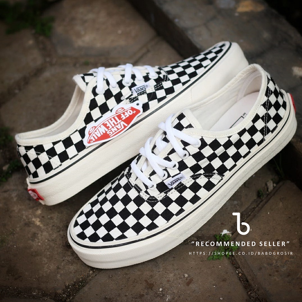 PROMO Vans Authentic Checkerboard Black White Premium, Waffle DT Anti Slip, Tag Made in China | Sepatu Sneakers Motif Catur untuk Pria dan Wanita