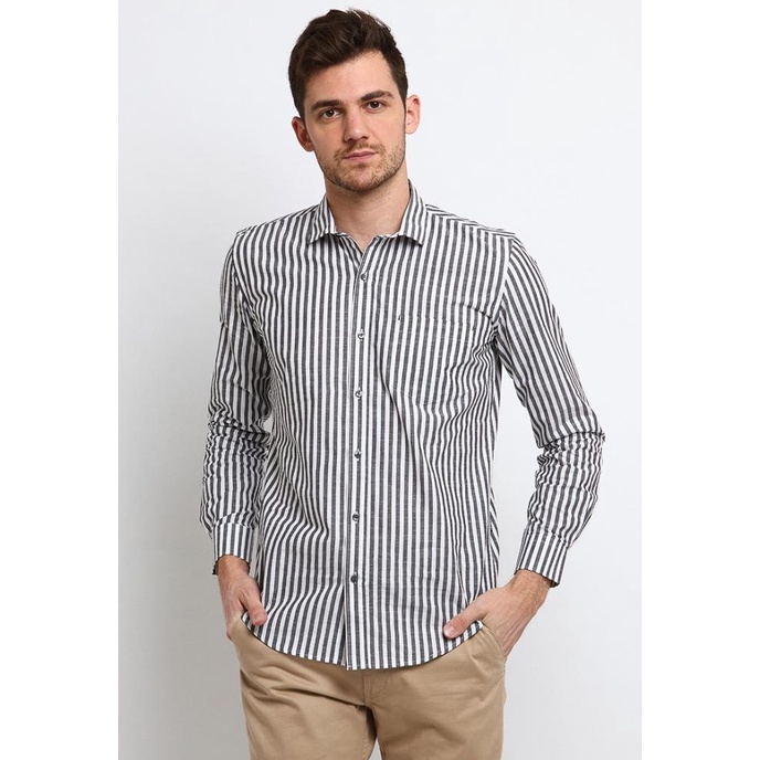 Arnett Baju Pria Kemeja Lengan Panjang Stripe Misty 71