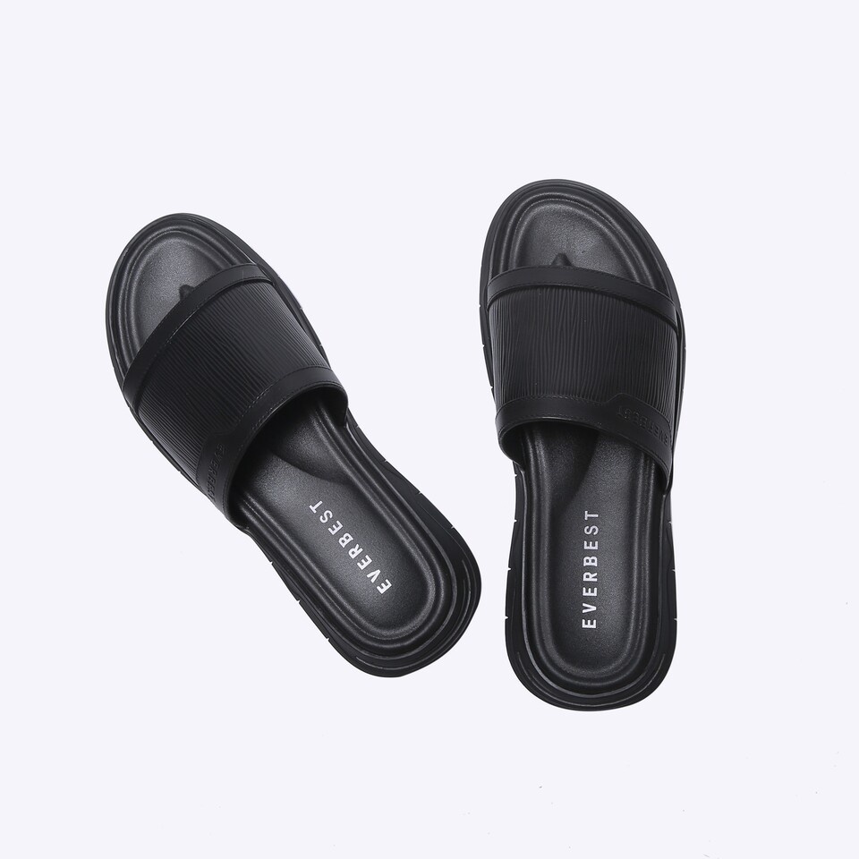 SANDAL SLIDE EVERBEST PRIA ORIGINAL CASUAL KULIT BRANDED HITAM EM34