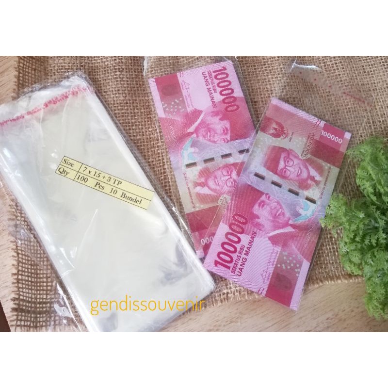 (-+ 100 pcs)Plastik buket uang opp seal 7x15 - plastik perekat - plastik uang - bahan buket uang - bouqet money plastik bungkus uang