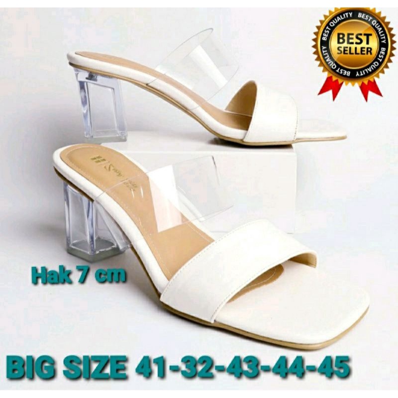 Sandal Wanita Uk Big Size Jumbo 41,42,43,44,45 Hak 5cm/Sendal Heel Pesta/Sandal Kaca Santai Cantik/Sandal Keundangan Nyaman Di Pakai