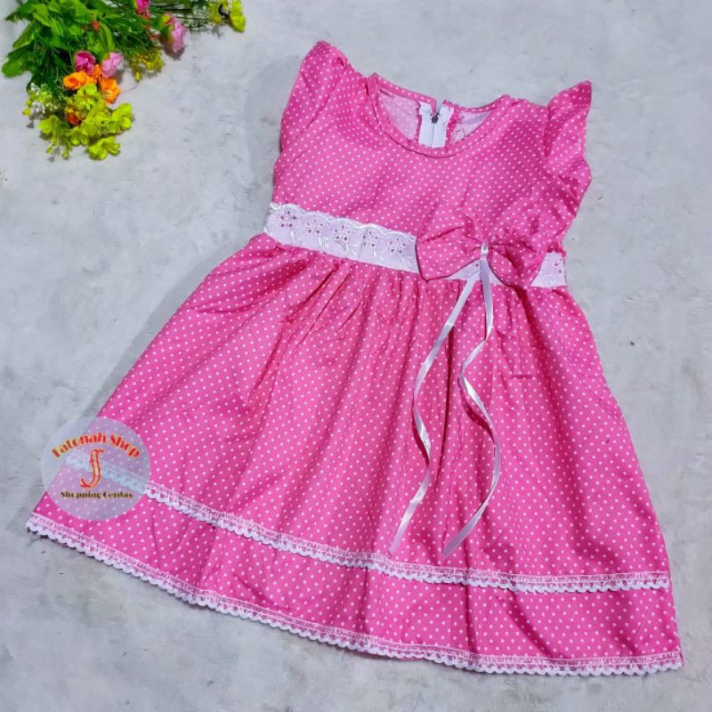 Dress anak 1 2 tahun gaun anak cewek polka polkadot kunyit tosca  baju anak perempuan dress PNJ Pita