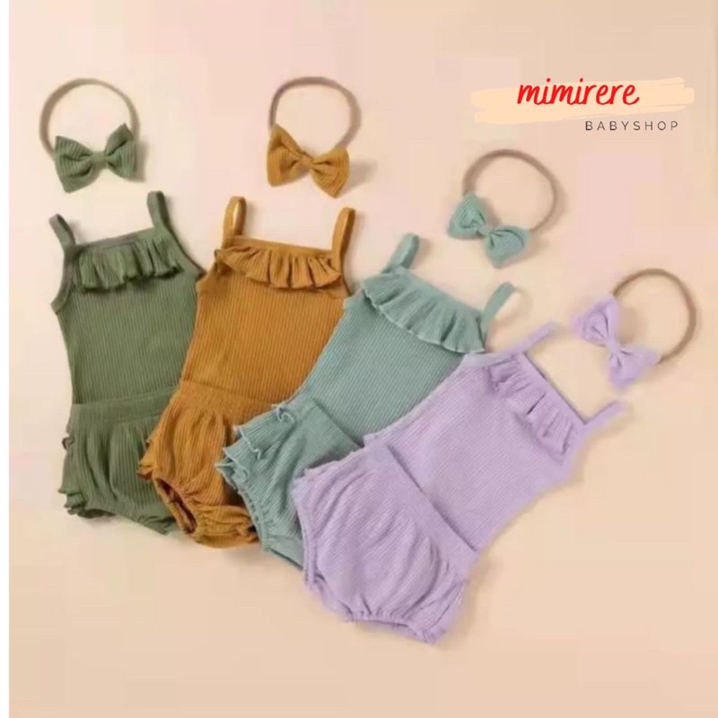 Set Baby Tanktop Rib Ruffle Bandana | Catell Love Tank top Bayi Import Bahan Rib