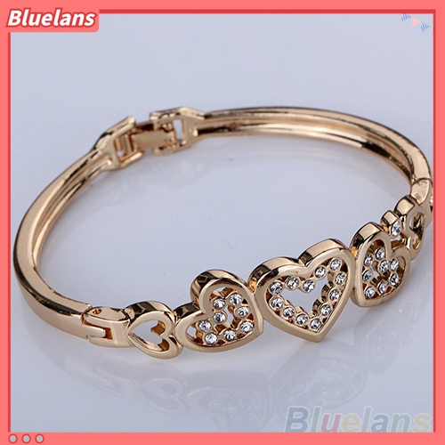 Gelang Berlian Imitasi Bentuk Hati Model Hollow Bahan Alloy Warna Rose Gold Untuk Wanita