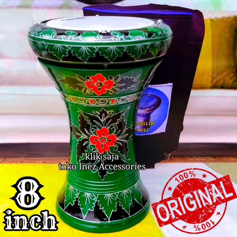 Gendang Atau Darbuka Kayu 8 inch Hijau Hitam Rolling Putih