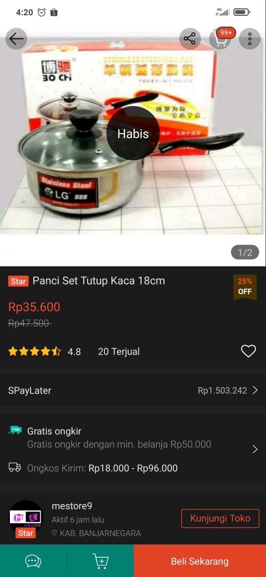 Panci Set Gagang Tutup Kaca 20 Cm