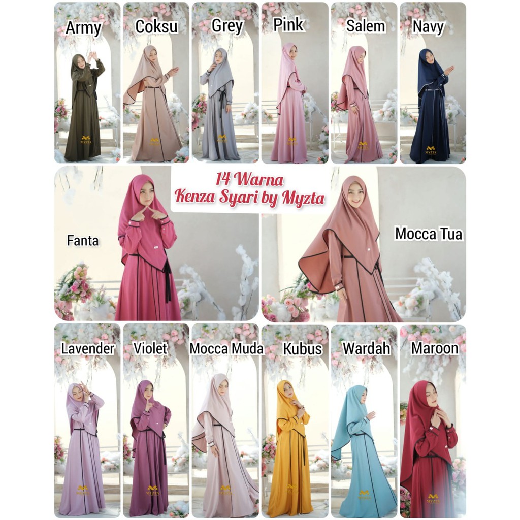 SET GAMIS MYZTA ORIGINAL KENZA SYARI ARMY COKSU FANTA GREY KUBUS SET GAMIS DEWASA MYZTA KENZA SYARI 