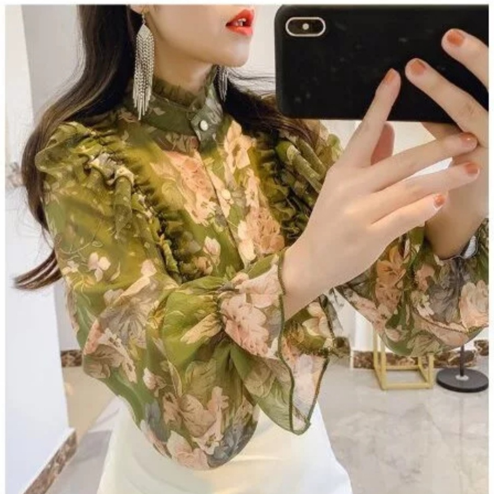 Gloxenia Ruffle Shirt Kemeja Wanita Import TM 0925-3