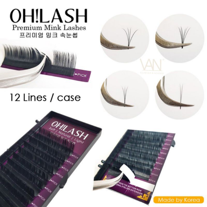 OH!LASH BULU MATA CABANG VOLUME EYELASH EXTENSION PREMIUM MINK LASHES 12 LINES / CASE MADE BY KOREA