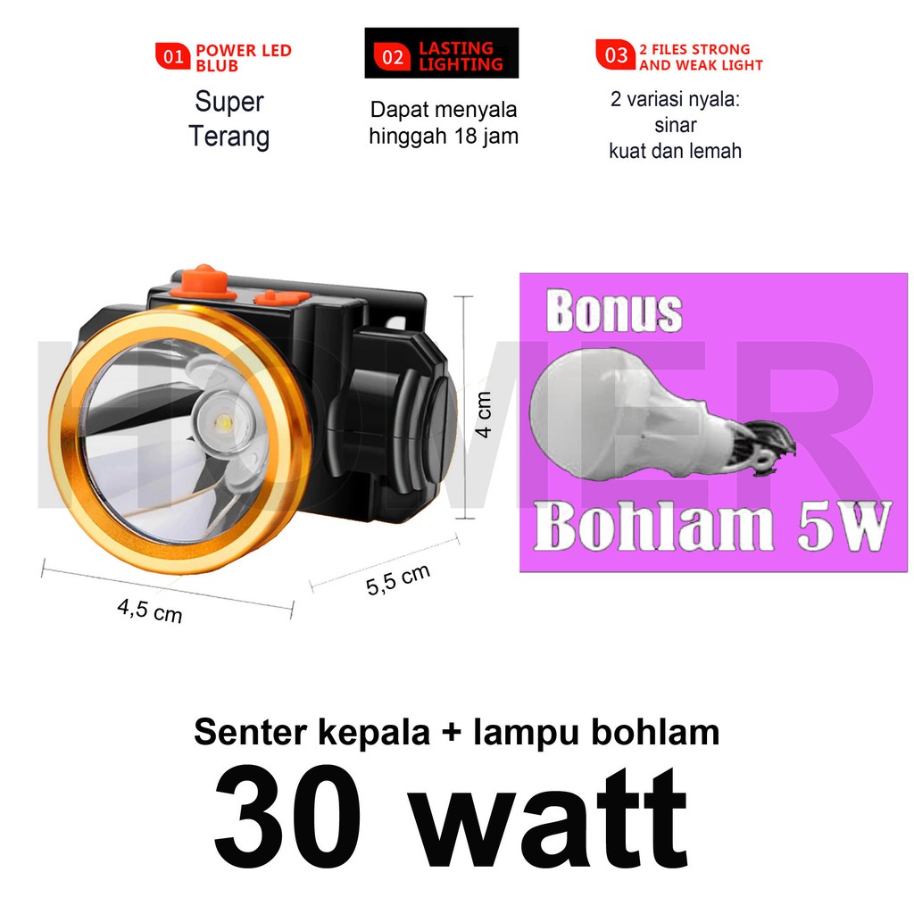 Lampu Senter Kepala LED body kecil besar jumbo Headlamp head lamp Kotak senter kepala LED super terang sepeda hiking baca cas charge Charger murah 30w 30watt 30 w 30 watt 30+10w 50w 50watt 50 w 50 watt 80w 80watt 80 w 80 watt anti air hujan outdoor bohlam