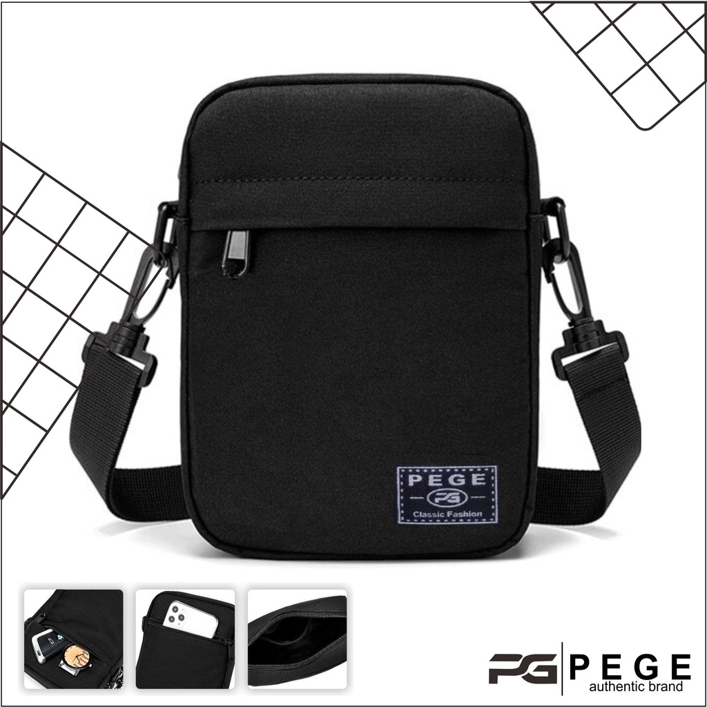 Tas Selempang Polos Hitam PEGE Slempang Bahu Pria Wanita Unisex Slingbag Kasual - PG 8864