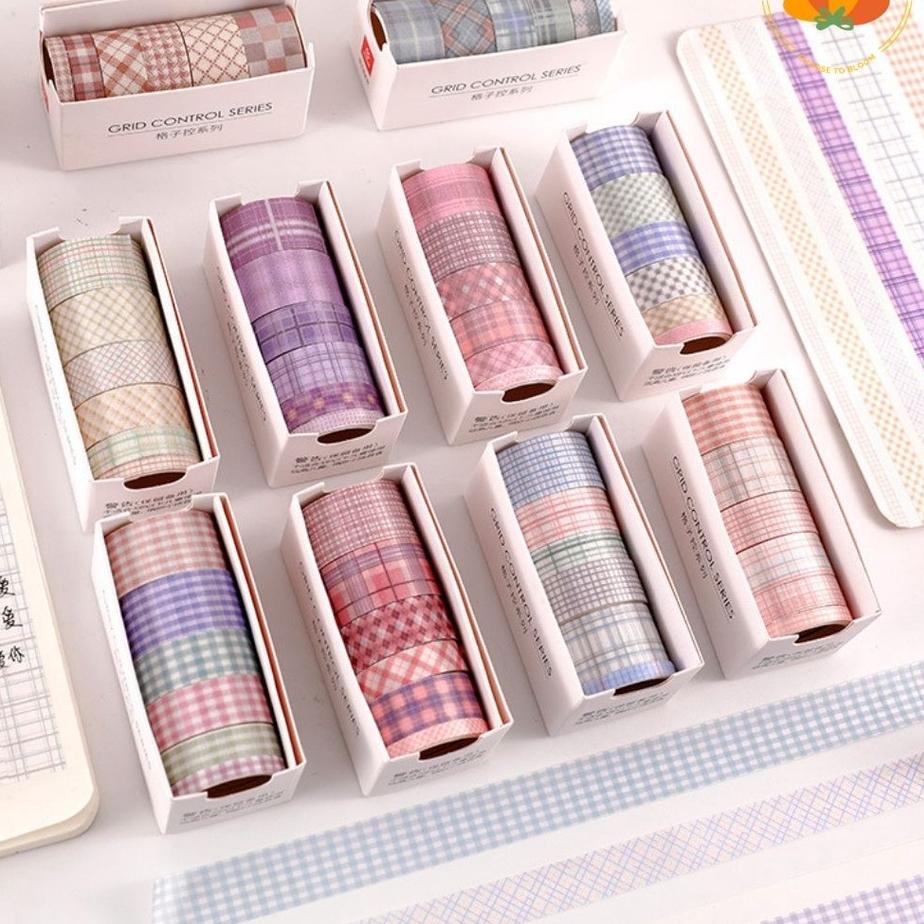 

✔️New Arival Bloomingyourdays Pastel Washi Tape 6pcs rolls Kotak Grid Masking Tape Set Gingham Pattern Grid